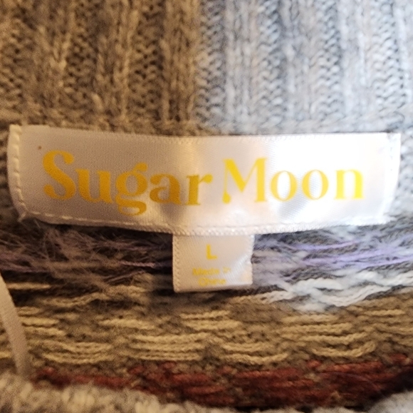 NWT Sugar Moon Juniors' NYC Alliance Fair Isle Sweater Grey Pink Purple Large - Picture 11 of 15